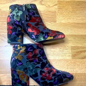 Velvet Floral Ankle Booties 11 WIDE